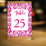 Roze Spaans  Mexicaans talavera bruiloft Kaart<br><div class="desc">Hot Roze magenta Spaans Talavera tegels elegante trouwtafel nummer kaart sjabloon,  levendige gewaagde kleuren modern Mexicaans Spaans Hacienda stijl bruiloft levendige kleur gepersonaliseerd servies tafel nummer kaarten tafel decor</div>
