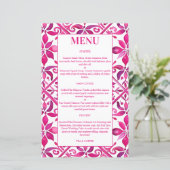 Roze Spaans Mexicaanse talavera bruiloft menu (Staand voorkant)