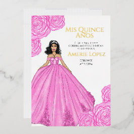 Roze Spaans Quinceanera Folie Uitnodiging