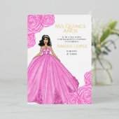 Roze Spaans Quinceanera Folie Uitnodiging (Staand Voorkant)