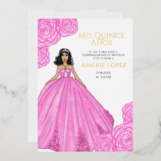 Roze Spaans Quinceanera Folie Uitnodiging (Envelop)
