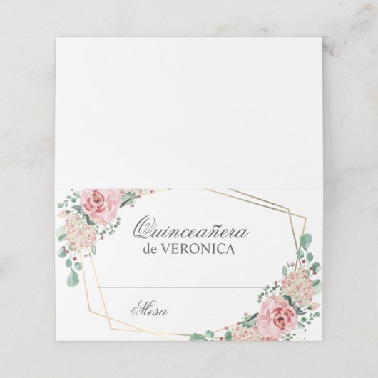 Roze Spaans Quinceañera Quince 15 Verjaardag Plaatskaartje (Buitenkant ongevouwen)