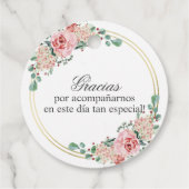Roze Spaans Quinceañera Quince Gracias Dank u Bedankjes Labels (Achterkant)
