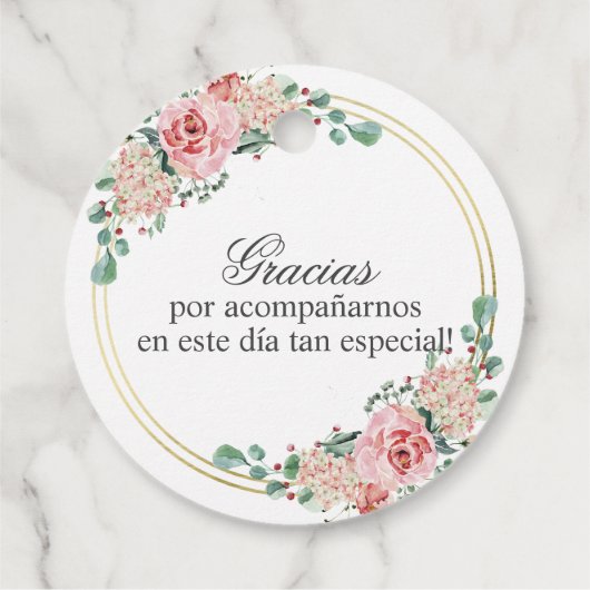 Roze Spaans Quinceañera Quince Gracias Dank u Bedankjes Labels (Achterkant)