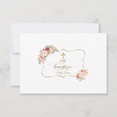 Roze Spaanse Bloem Dank Met Gebed Doop Bedankkaart (Achterkant)