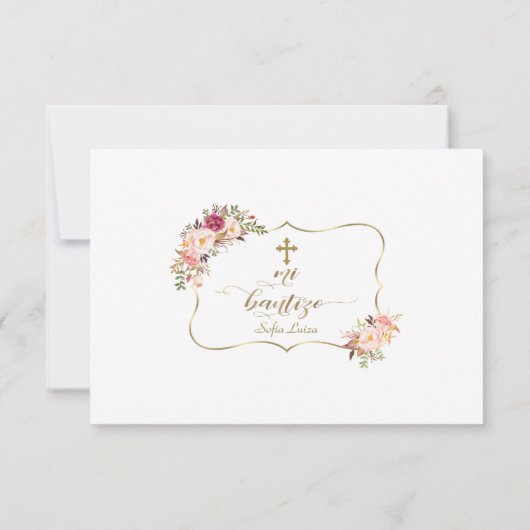 Roze Spaanse Bloem Dank Met Gebed Doop Bedankkaart (Achterkant)