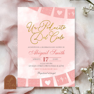 Roze Spaanse hemel baby shower Kaart