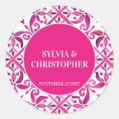 Roze Spaanse talavera bruiloft monogram gedrukt Ronde Sticker (Voorkant)