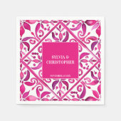 Roze Spaanse talavera bruiloft monogram gedrukt Servet (Voorkant)
