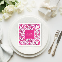 Roze Spaanse talavera bruiloft monogram gedrukt Servet