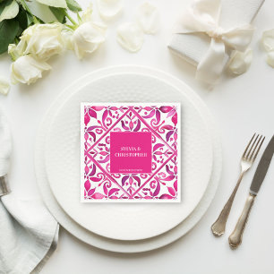 Roze Spaanse talavera bruiloft monogram gedrukt Servet