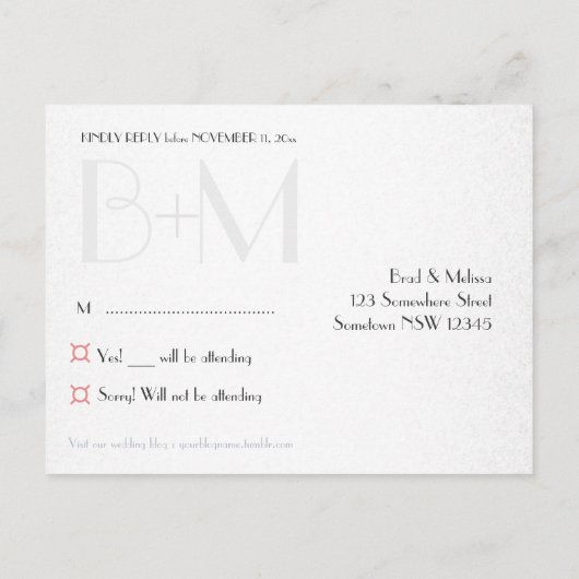 Roze spaarpjes op Stijlzwart RSVP-Briefkaart Uitnodiging Briefkaart (Achterkant)