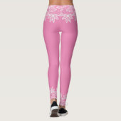 Roze spandex leggings met wit kant look (Achterkant)