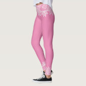 Roze spandex leggings met wit kant look (Links)