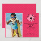 Roze sparen de Dag Superheld Foto Birthday Party Kaart (Voorkant / Achterkant)