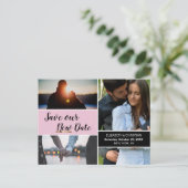 Roze sparen Onze nieuwe datum Foto Collage Weddens Briefkaart (Staand voorkant)