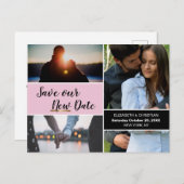 Roze sparen Onze nieuwe datum Foto Collage Weddens Briefkaart (Voorkant / Achterkant)