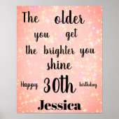  roze sparkle 30th Birthday Name Poster (Voorkant)