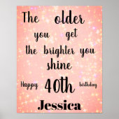  roze sparkle 40th Birthday Name Poster (Voorkant)