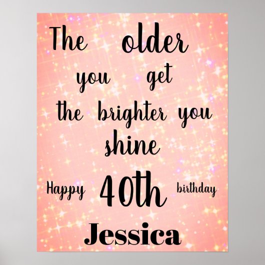  roze sparkle 40th Birthday Name Poster (Voorkant)