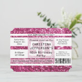 Roze Sparkle 50e verjaardag Party Ticket Kaart (Staand voorkant)