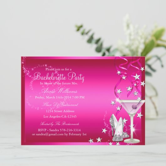 Roze Sparkle Bachelorette Party nodigt uit Kaart (Staand voorkant)