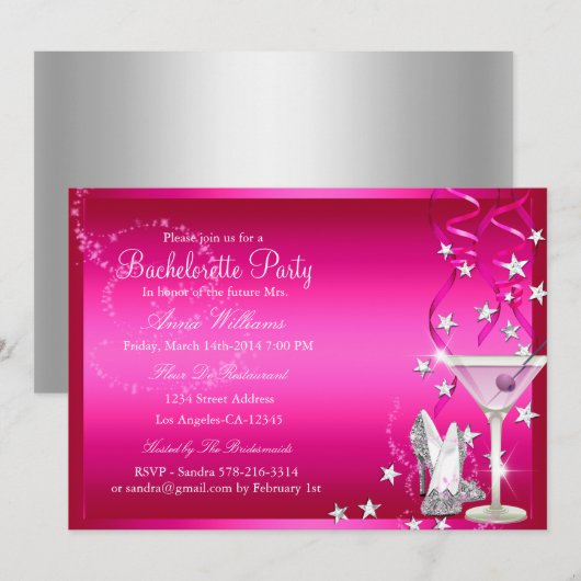 Roze Sparkle Bachelorette Party nodigt uit Kaart (Voorkant / Achterkant)