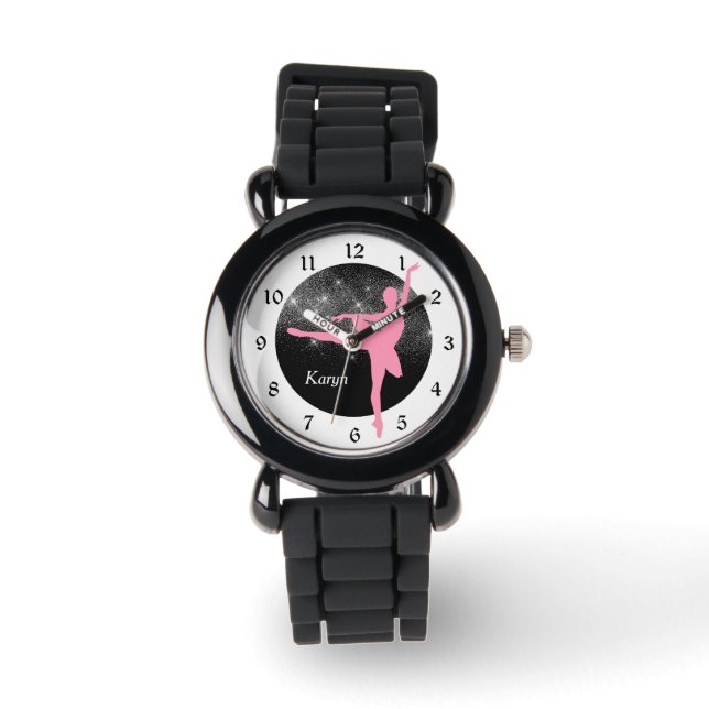 Roze Sparkle Ballerina Horloge (Voorkant)