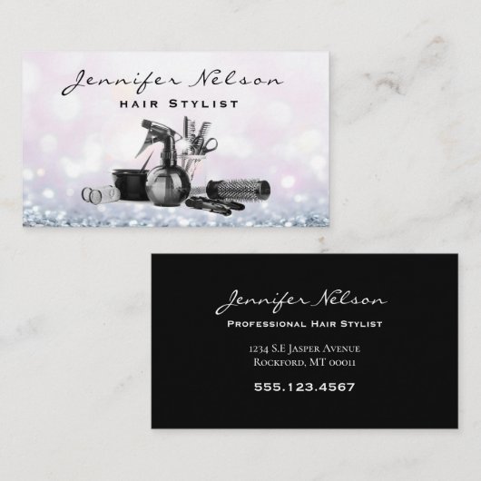 Roze Sparkle Bokeh Hair stylist Salon Tools Beauty Visitekaartje (Voorkant / Achterkant)