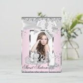 Roze Sparkle Bow Tiara Foto Sweet 16 Uitnodiging (Staand voorkant)