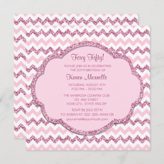 Roze Sparkle Chevron Vrouwen 50ste Verjaardagsfees Kaart (Voorkant / Achterkant)