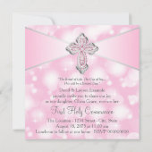 Roze Sparkle Cross Eerste Heilige Communie Kaart (Achterkant)
