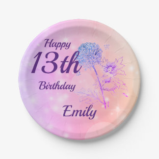 Roze Sparkle Fairy Girl 13th Birthday Papieren Bordje