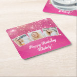 Roze Sparkle Foto Collage Meisjes Verjaardagsfeest Kartonnen Onderzetters<br><div class="desc">roze sprankelingen versieren deze schattige fotocollage verjaardagsfeest onderzetters voor een vrouw,  tiener,  of klein meisje dat houdt van sprankelende glam geschenken. Gepersonaliseerd gelukkige verjaardagscadeau met 3 foto's over een hete roze meisjesachtergrond.</div>