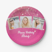 Roze Sparkle Foto Collage Meisjes Verjaardagsfeest Papieren Bordje (Voorkant)
