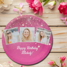 Roze Sparkle Foto Collage Meisjes Verjaardagsfeest