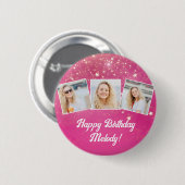 Roze Sparkle Foto Collage Meisjes Verjaardagsfeest Ronde Button 5,7 Cm (Voorkant /achterkant)