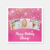 Roze Sparkle Foto Collage Meisjes Verjaardagsfeest Servet (Voorkant)