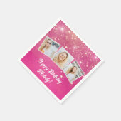 Roze Sparkle Foto Collage Meisjes Verjaardagsfeest Servet (Hoek)