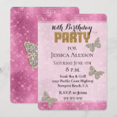 Roze Sparkle Glam Diamonds Gouden Glitter Kaart (Voorkant / Achterkant)