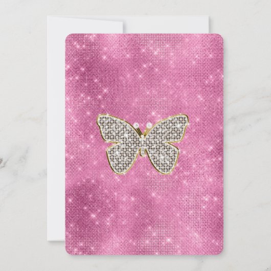 Roze Sparkle Glam Diamonds Gouden Glitter Kaart (Achterkant)