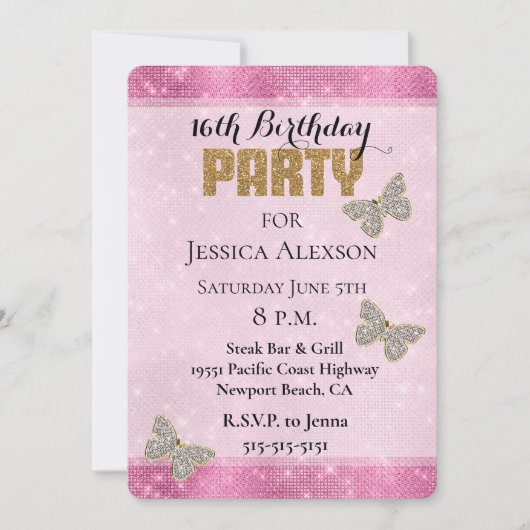 Roze Sparkle Glam Diamonds Gouden Glitter Kaart (Voorkant)