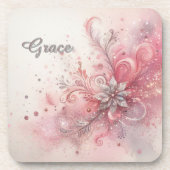 Roze Sparkle Glitter gepersonaliseerd Bier Onderzetter (Voorkant)