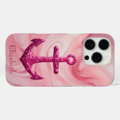 Roze Sparkle Glitter Nautisch Zeilanker Naam Case-Mate iPhone Case (Achterkant (horizontaal))