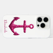 Roze Sparkle Glitter Nautisch Zeilanker Naam Case-Mate iPhone Case (Achterkant (horizontaal))