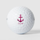 Roze Sparkle Glitter Nautisch Zeilanker Naam Golfballen (Voorkant)