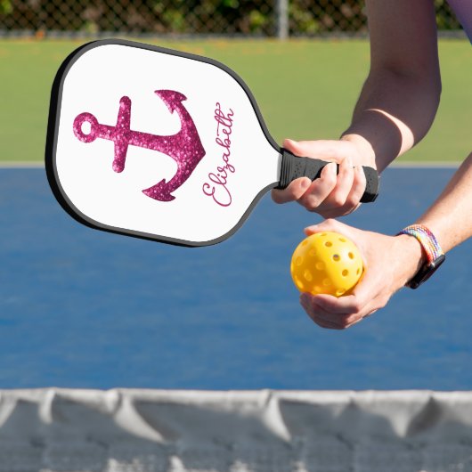 Roze Sparkle Glitter Nautisch Zeilanker Naam Pickleball Paddle (Insitu)