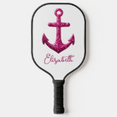 Roze Sparkle Glitter Nautisch Zeilanker Naam Pickleball Paddle (Voorkant)