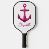 Roze Sparkle Glitter Nautisch Zeilanker Naam Pickleball Paddle (Achterkant)