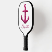 Roze Sparkle Glitter Nautisch Zeilanker Naam Pickleball Paddle (Links)